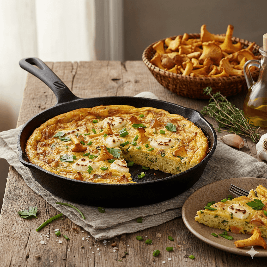 gekochte Pilzspeise in der Pfanne Pfifferling-Frittata Rezept