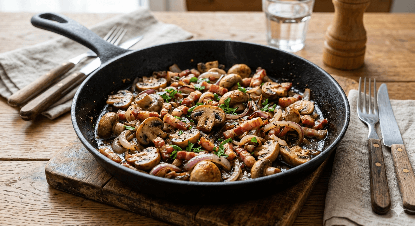 Gebratene Champignons mit Speck und Zwiebeln – Rezept 2026